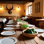 **

A rustic, warmly lit restaurant interior with wooden tables set with simple, elegant place settings.  Focus on fresh, seasonal food artfully arranged on plates.  Soft, diffused light creates a cozy atmosphere.  Emphasis on natural materials like wood and stone.  Perhaps a glimpse of a local farmer delivering fresh produce in the background.  Keywords:  Regional cuisine, seasonal ingredients, farm-to-table, Slow Living, Germany, cozy restaurant, rustic, natural light, minimalist.

**