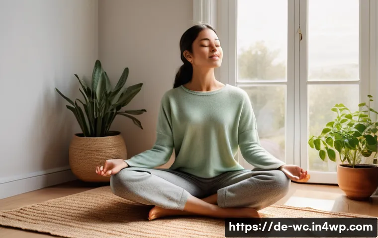 느린 생활과 감정 관리 - **Mindful Morning Ritual in a Cozy Home:** A serene young woman, aged 25-35, sits comfortably on a p...