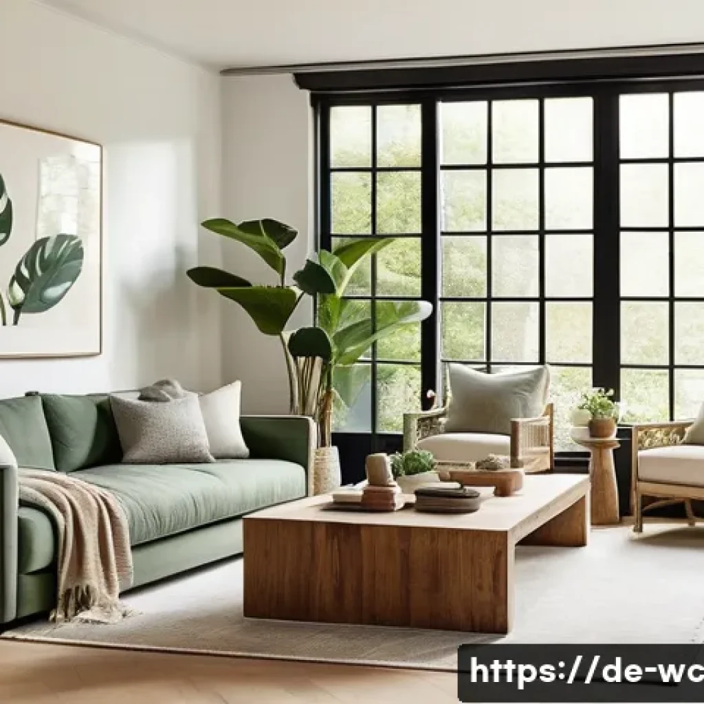 도시 속 느린 생활에 대한 신고전주의 - **Urban Sanctuary Living Room.** A serene and inviting urban living room bathed in soft, warm natura...