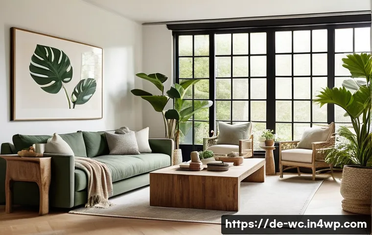 도시 속 느린 생활에 대한 신고전주의 - **Urban Sanctuary Living Room.** A serene and inviting urban living room bathed in soft, warm natura...